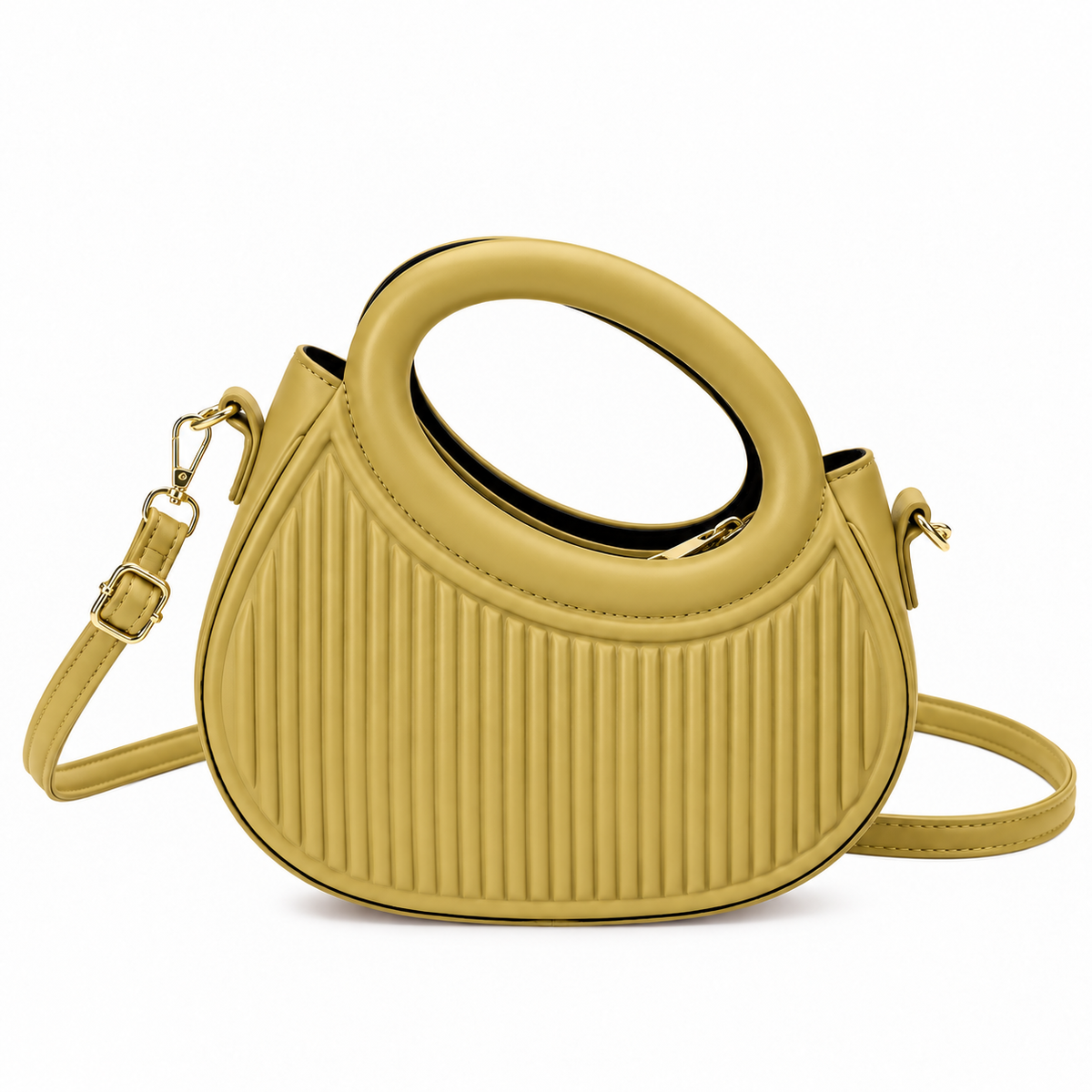 Geribbelde Handtas – Crossbody met Ronde Handgreep