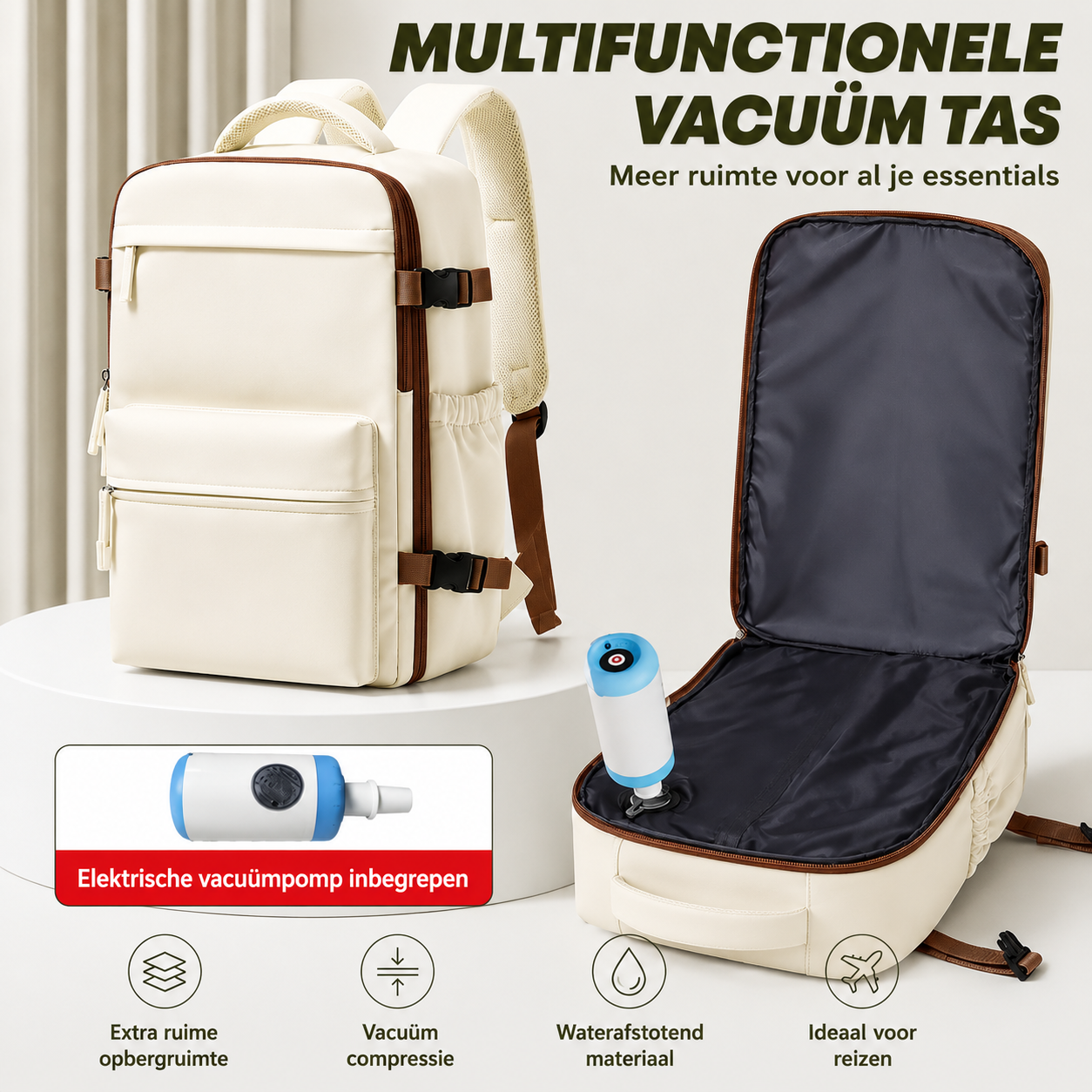Vacuum Uitbreidbare Reisrugzak – Groot & Waterafstotend