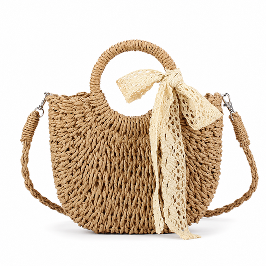Halfronde Geweven Strandtas – Vakantie Dames Crossbodytas