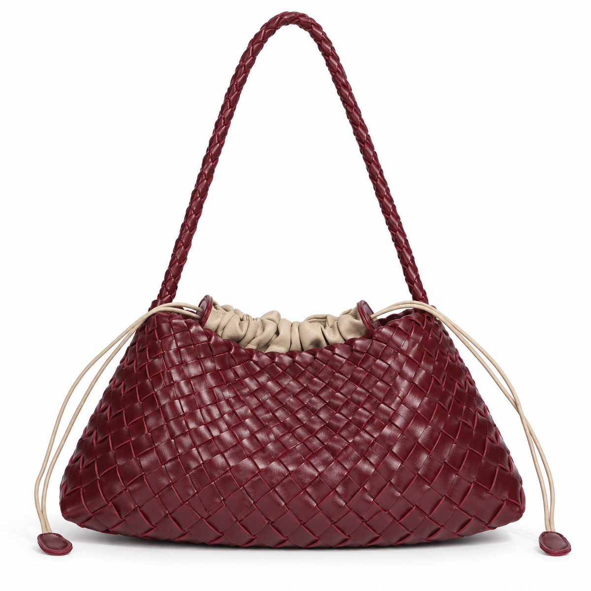 Gevlochten Bucket Bag – Dames Schoudertas met Trekkoord