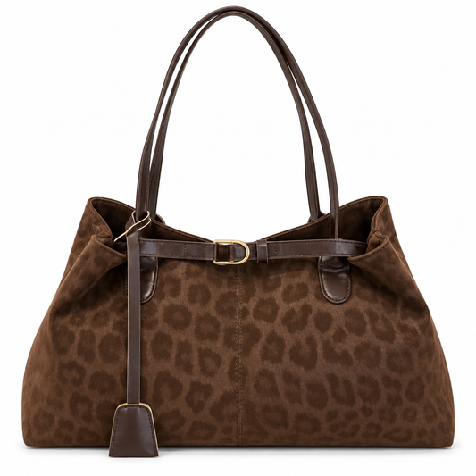 Luipaardprint Schoudertas – Suède-look Dames Tas met Gesp