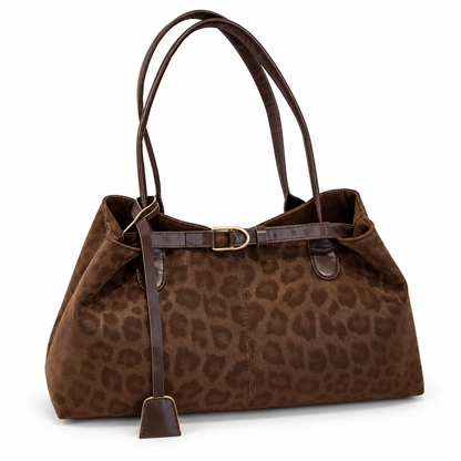 Luipaardprint Schoudertas – Suède-look Dames Tas met Gesp