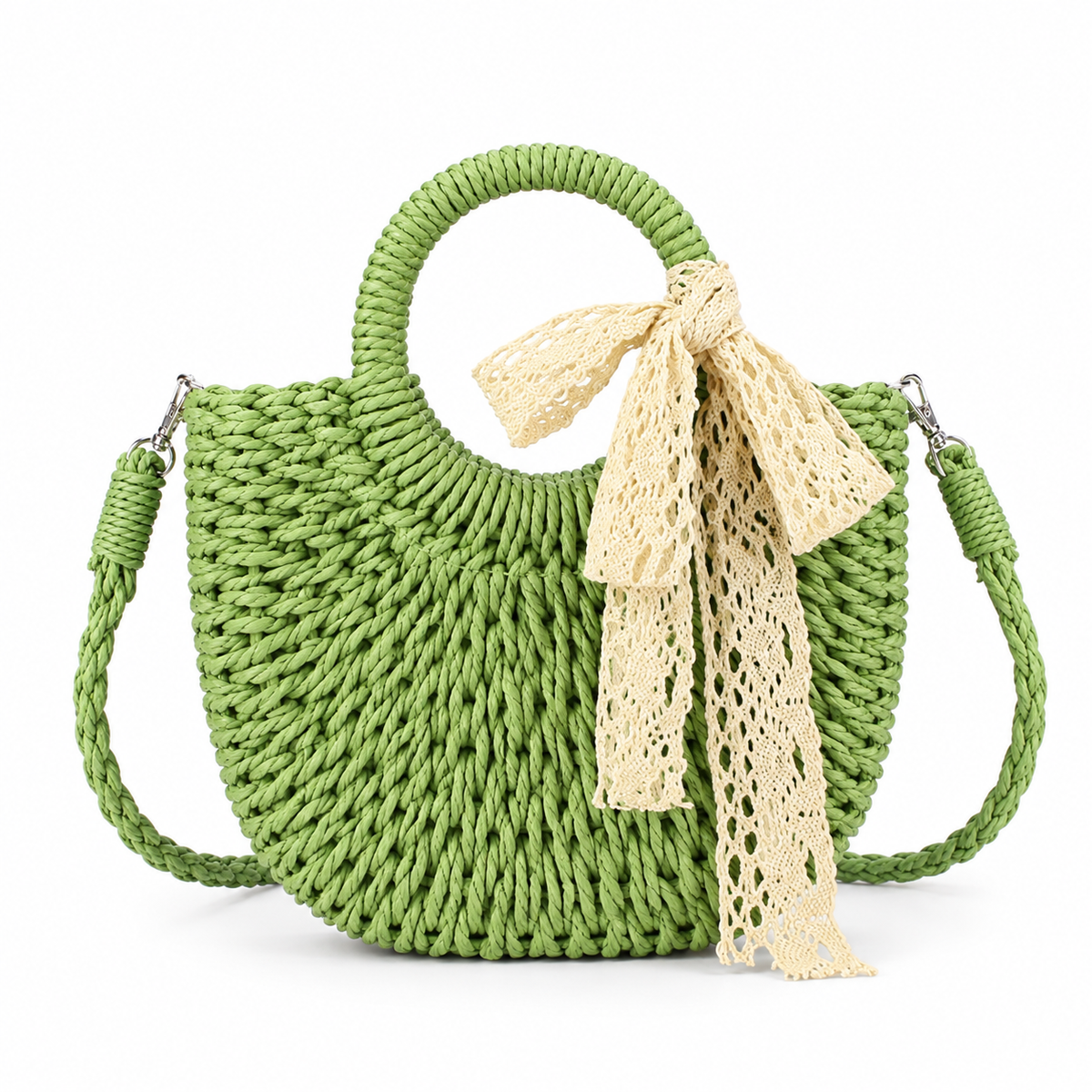 Halfronde Geweven Strandtas – Vakantie Dames Crossbodytas
