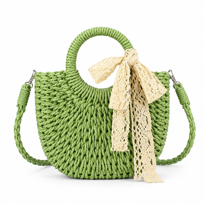 Halfronde Geweven Strandtas – Vakantie Dames Crossbodytas