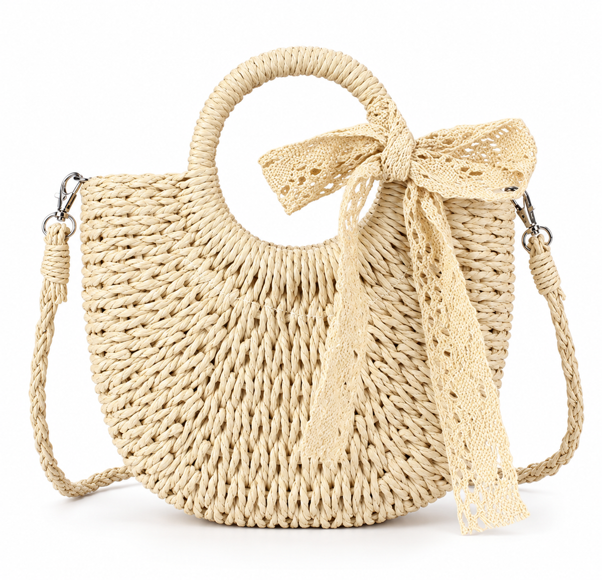 Halfronde Geweven Strandtas – Vakantie Dames Crossbodytas