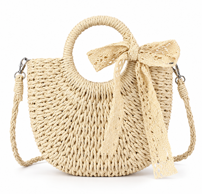 Halfronde Geweven Strandtas – Vakantie Dames Crossbodytas