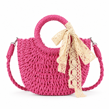 Halfronde Geweven Strandtas – Vakantie Dames Crossbodytas