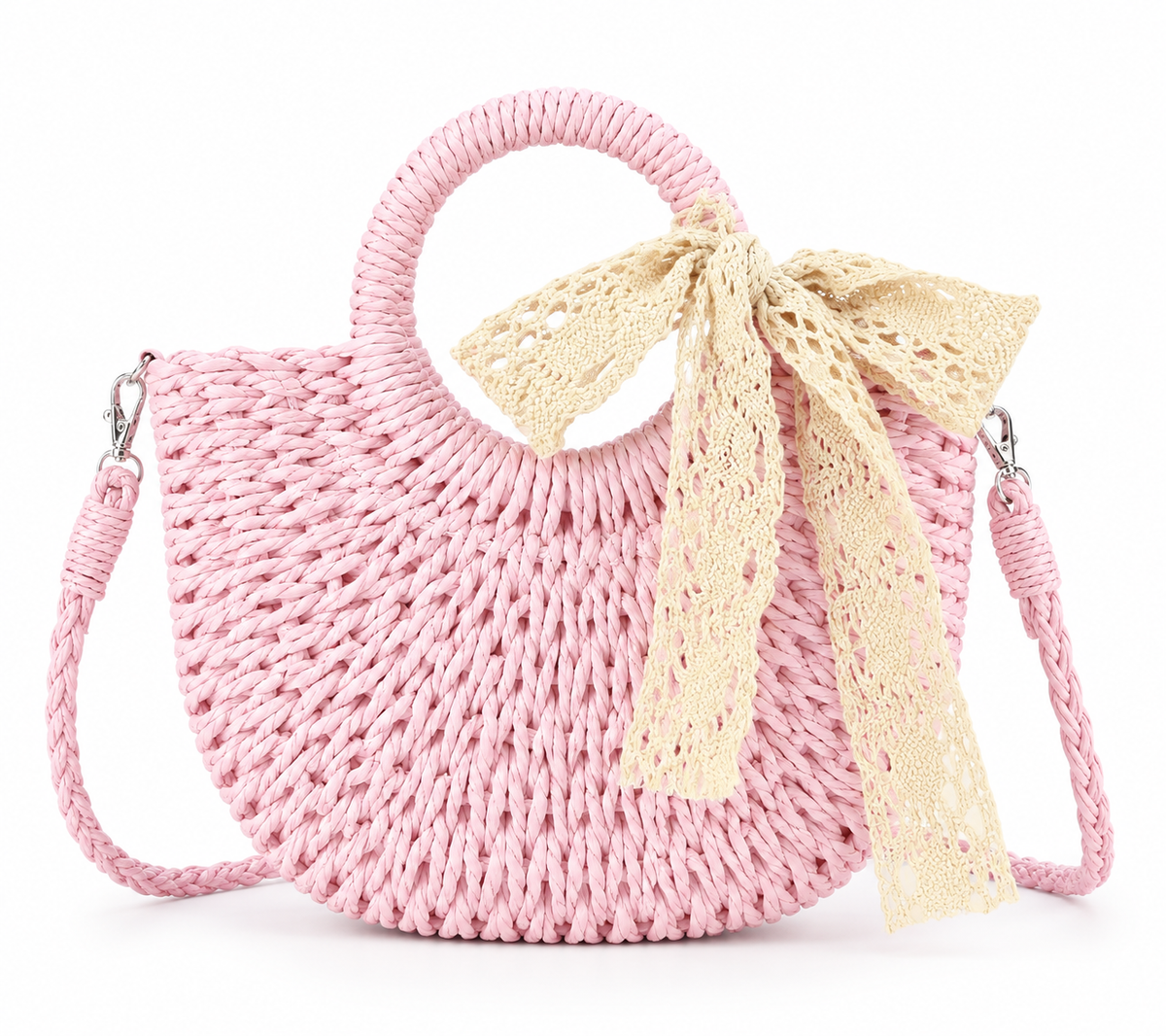 Halfronde Geweven Strandtas – Vakantie Dames Crossbodytas