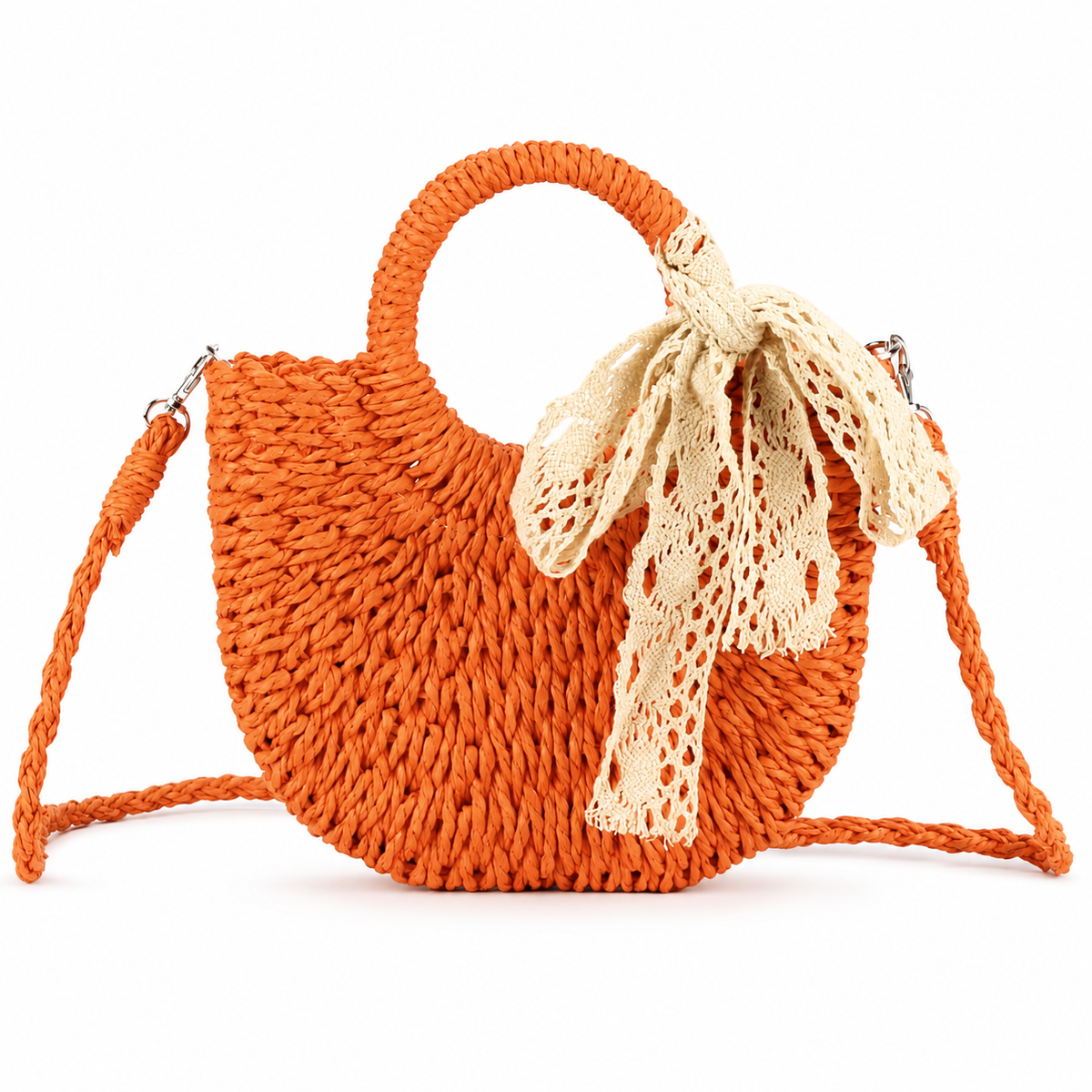 Halfronde Geweven Strandtas – Vakantie Dames Crossbodytas