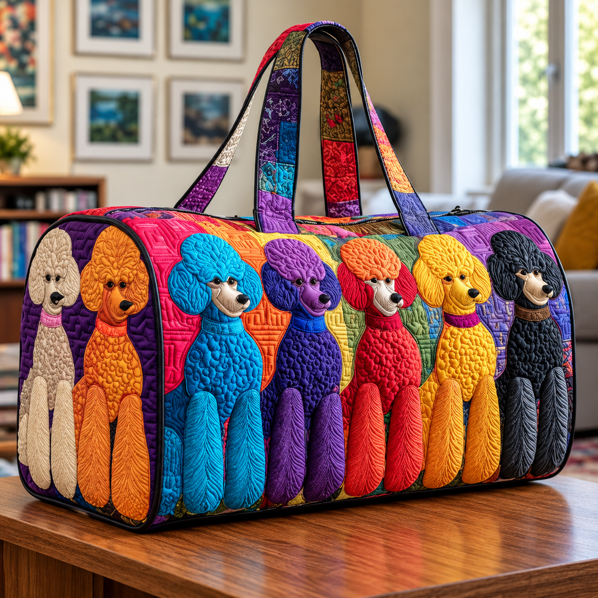 Kleurrijke Dierenprint Tas – Grote Gewatteerde Shopper met Honden
