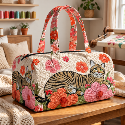 Kleurrijke Dierenprint Tas – Grote Gewatteerde Shopper met Katten