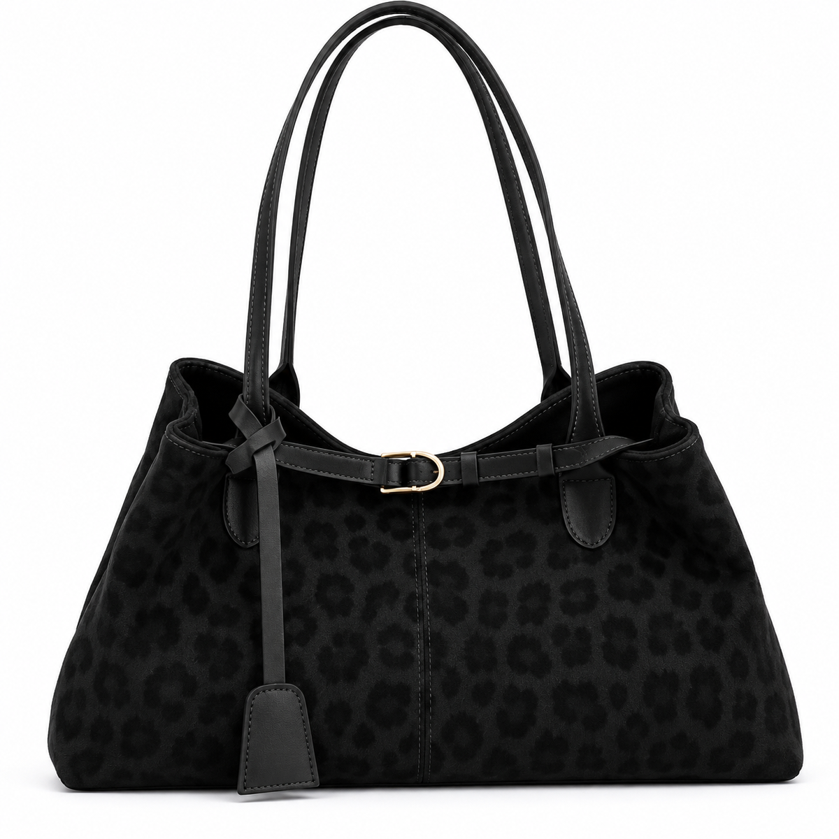 Luipaardprint Schoudertas – Suède-look Dames Tas met Gesp